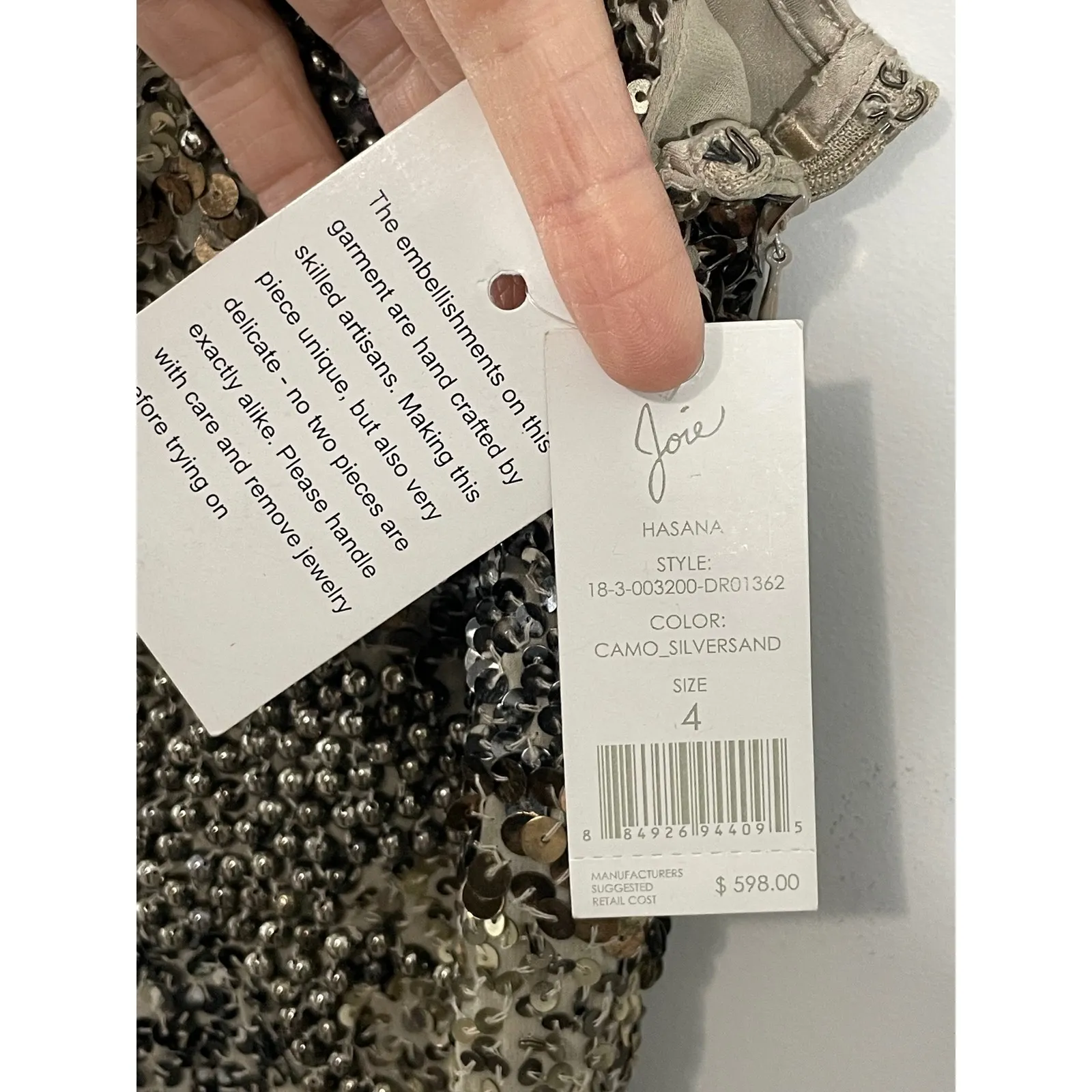 NWT JOIE Hasana Sequined Midi Slip Dress Camo Silver Sand Size 4 Spaghetti Strap - Image 8