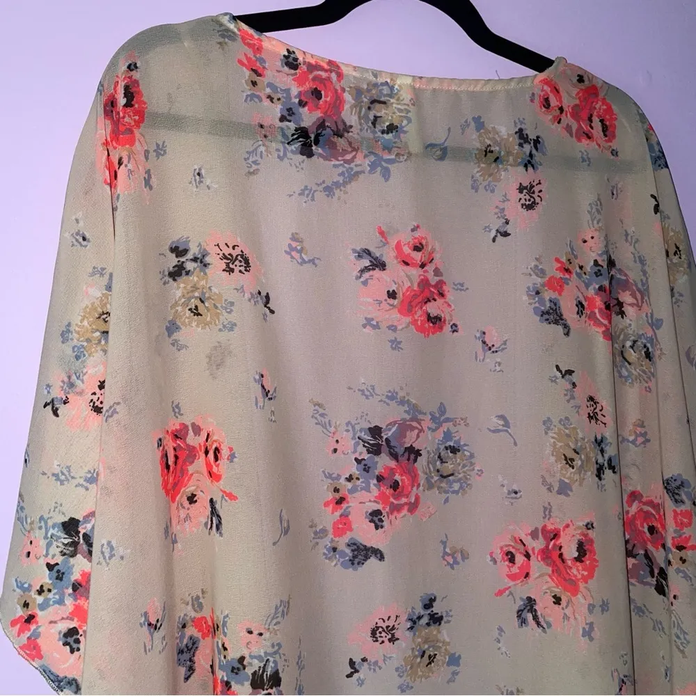Live 4 Truth 3X Kimono Chiffon Cream Open Front Cardigan Pink Floral - Image 9