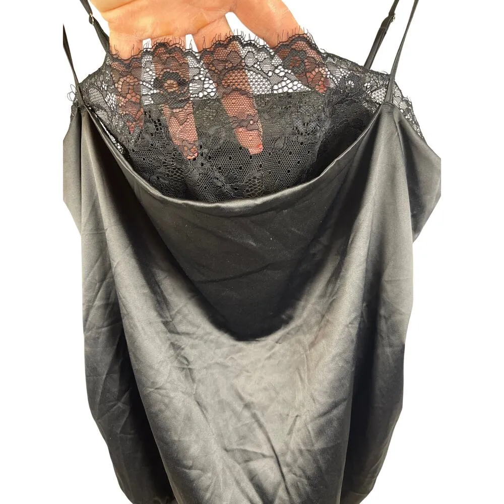 Lovers + Friends Black Satin Laced Neckline Open Back Draped Bodysuit Size Large - Image 8