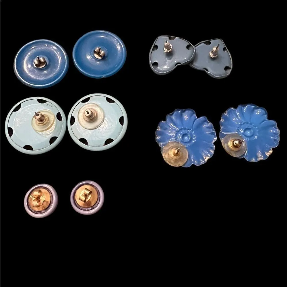 5 pair of blue colored earrings flower heart and dots gently used Blue - Image 4