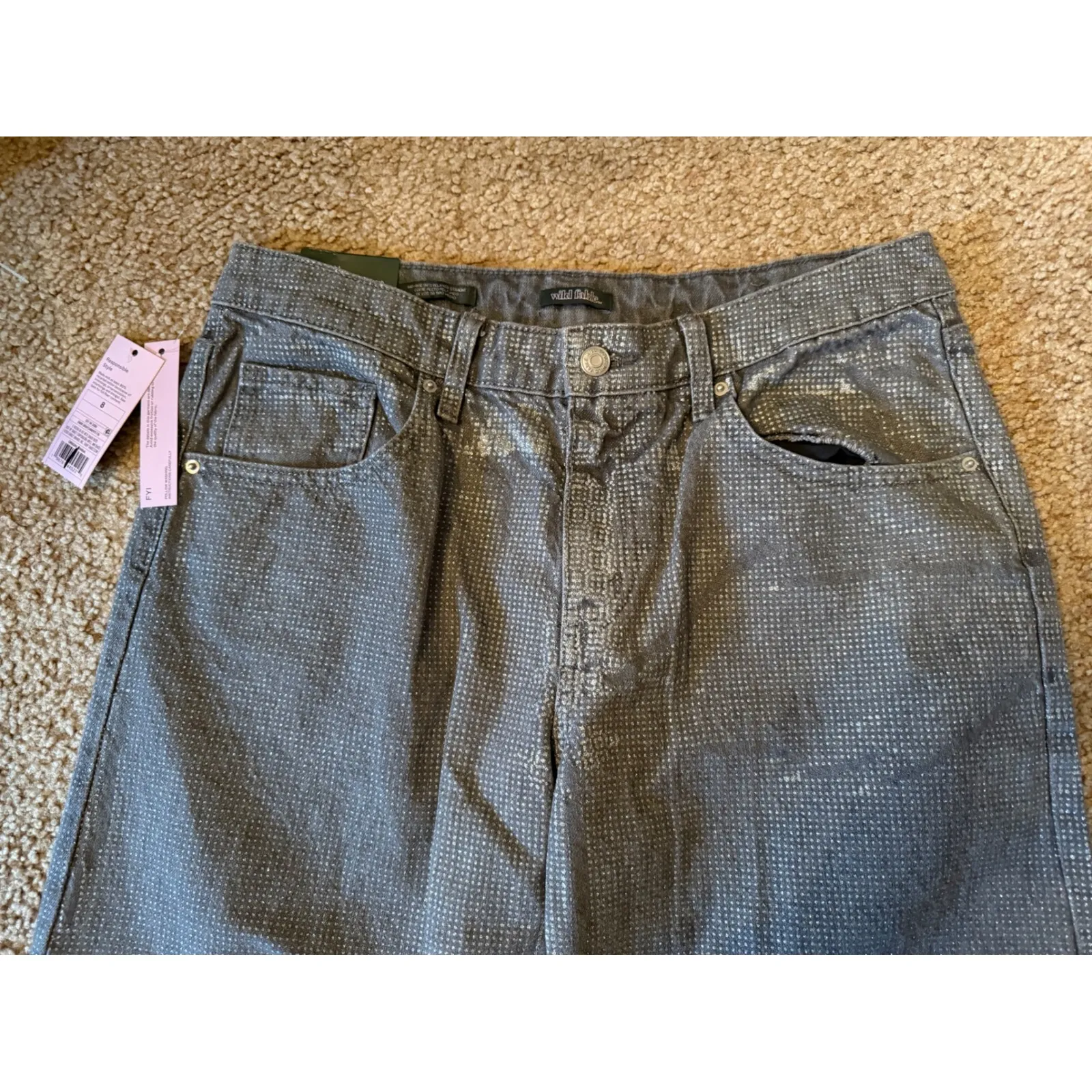 Wild Fable Womens Mid Rise 90s Relaxed Straight Jeans Sparkle Rhinestone Size 8 - Image 6