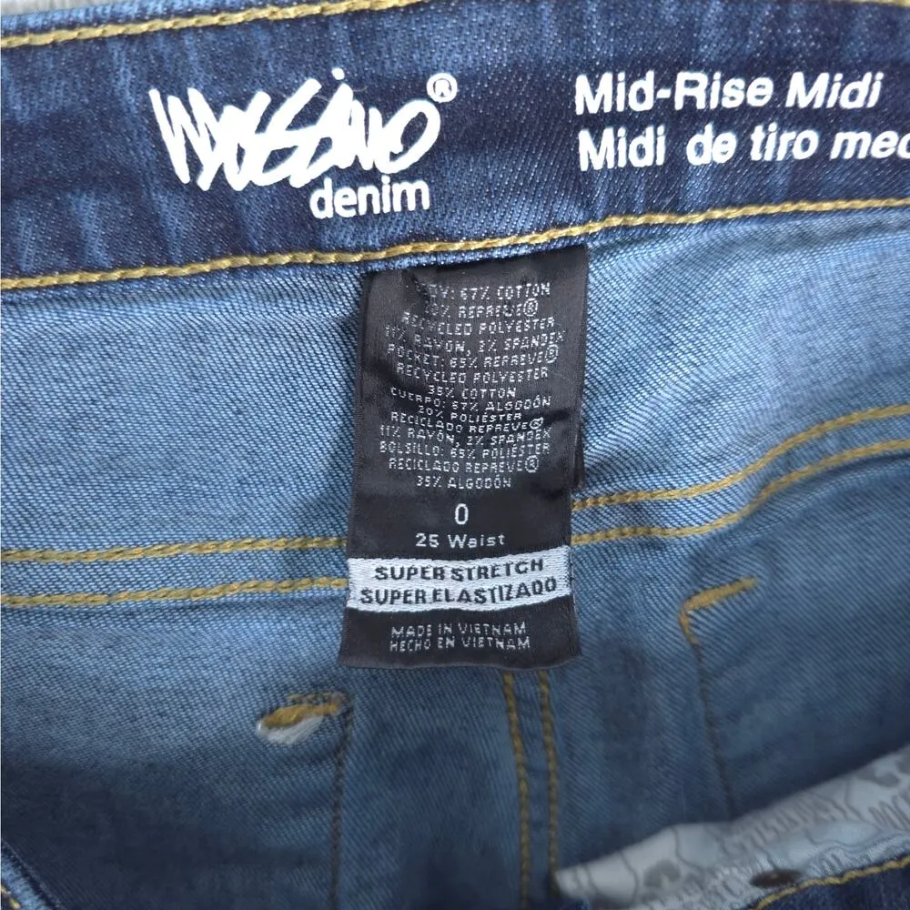 Mossimo Demin Shorts Womens 0 25W Mid Rise Midi Super Stretch Rolled Cuff Booty Blue - Image 7