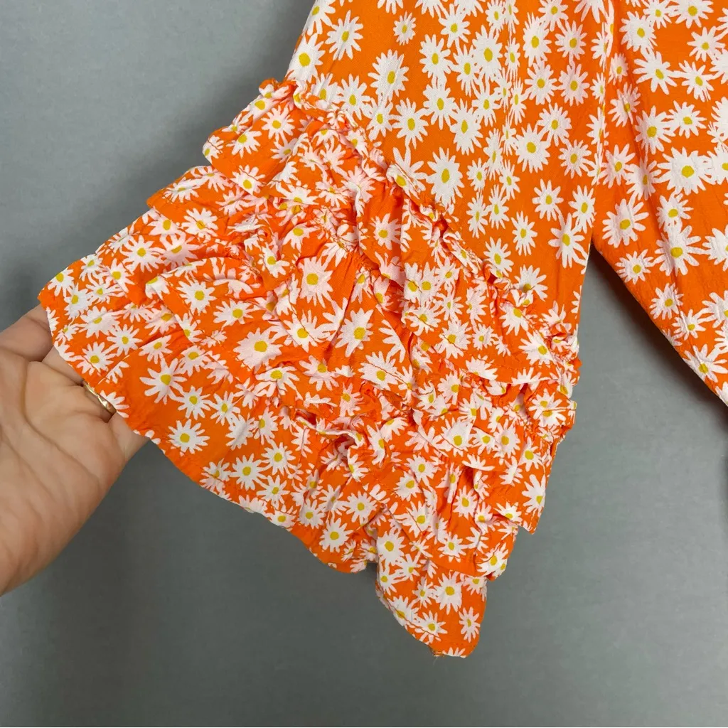 Faithfull the Brand Crop Top Ruffles‎ Revolve Gisela Dusty Floral Orange Small 4 - Image 12