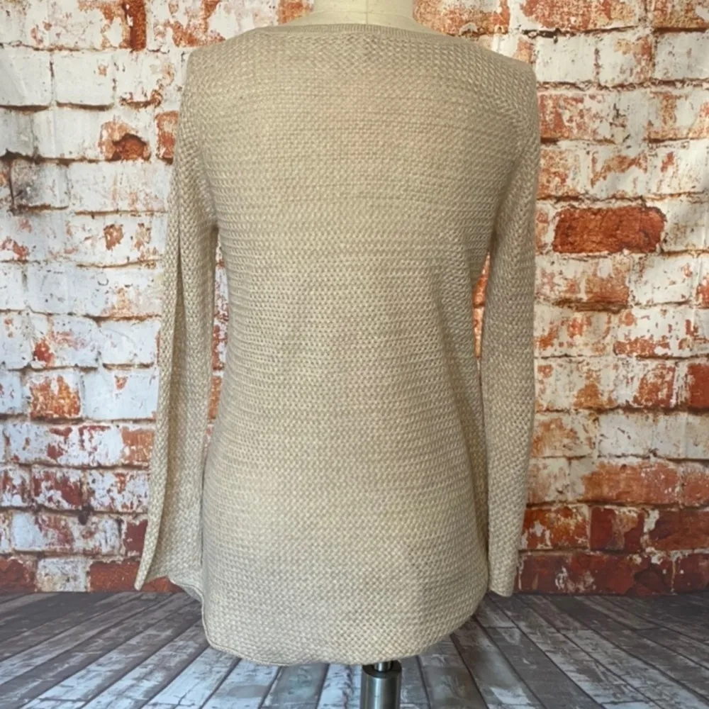Joie Tan Linen Blend Woven Lightweight Sweater Asymmetrical Hem Small - Image 3