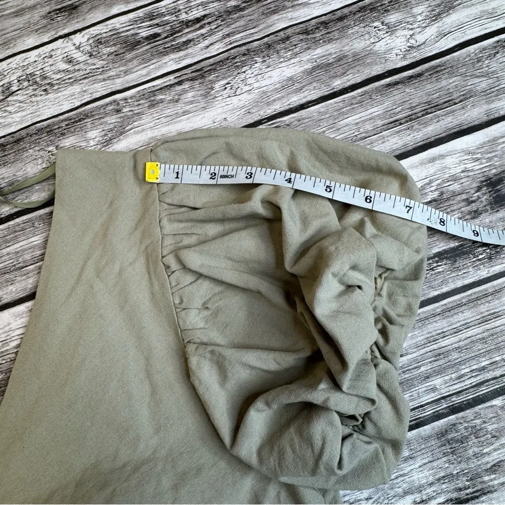 V ery j Women's Bubble Sleeve Crop V Neck Canvas Blouse Olive Green M Med Medium - Image 14