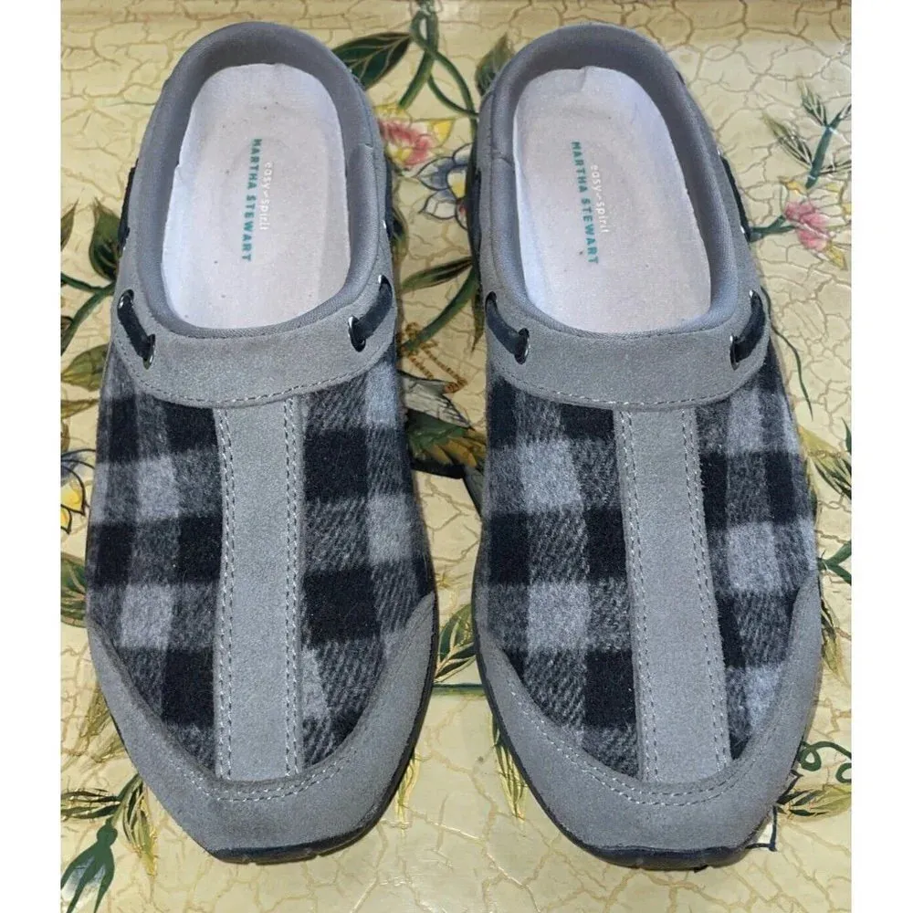 Easy Spirit‎ 6M Martha Stewart Travelport 107 Slip Ons Mules Clogs Black Plaid - Image 2