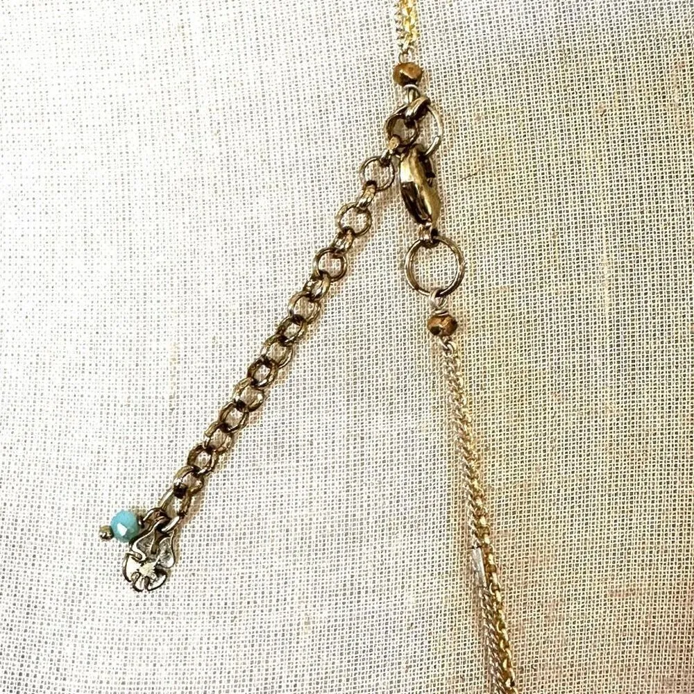 Lucky Brand grey tassel Jasper long pendant arch necklace - Image 4