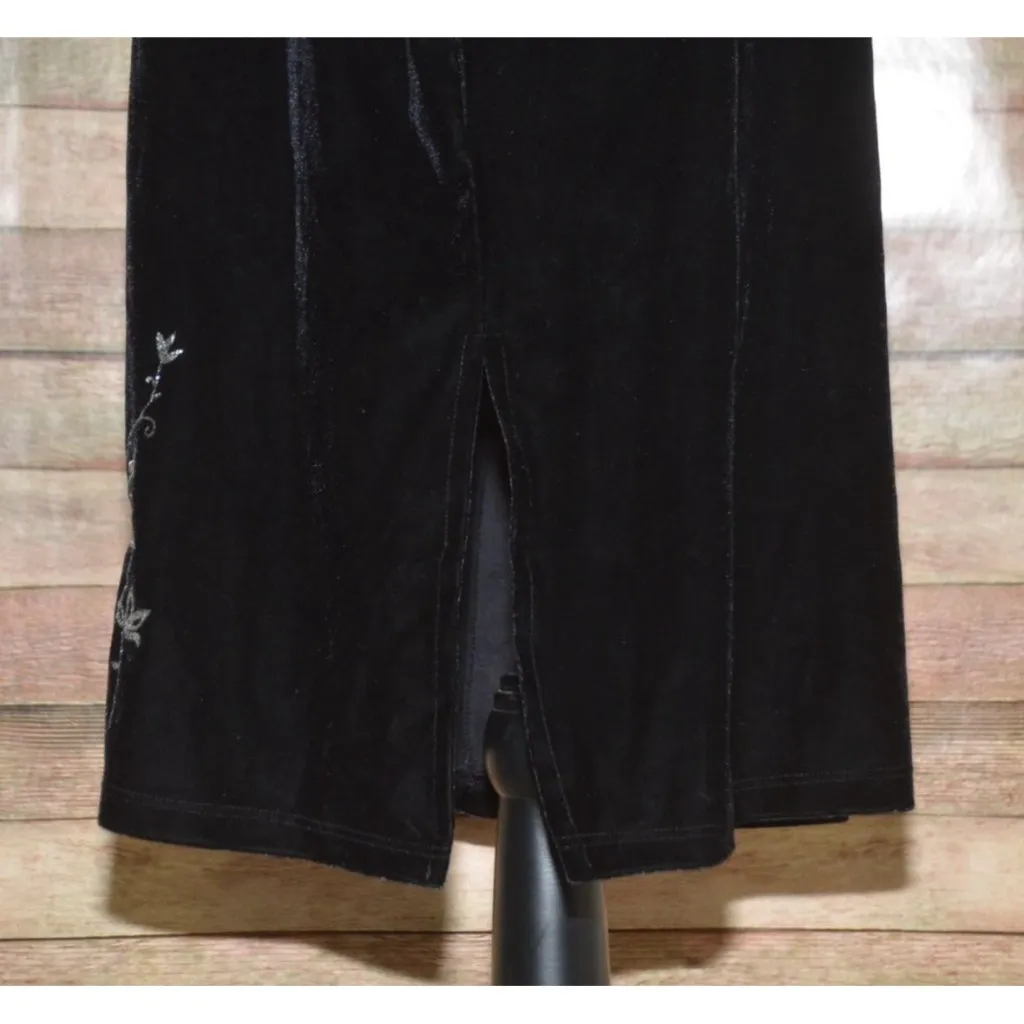 VTG Y2K Black Velvet Sleeveless Midi Dress 1X Glitter Floral Whimsigoth Fairy - Image 5
