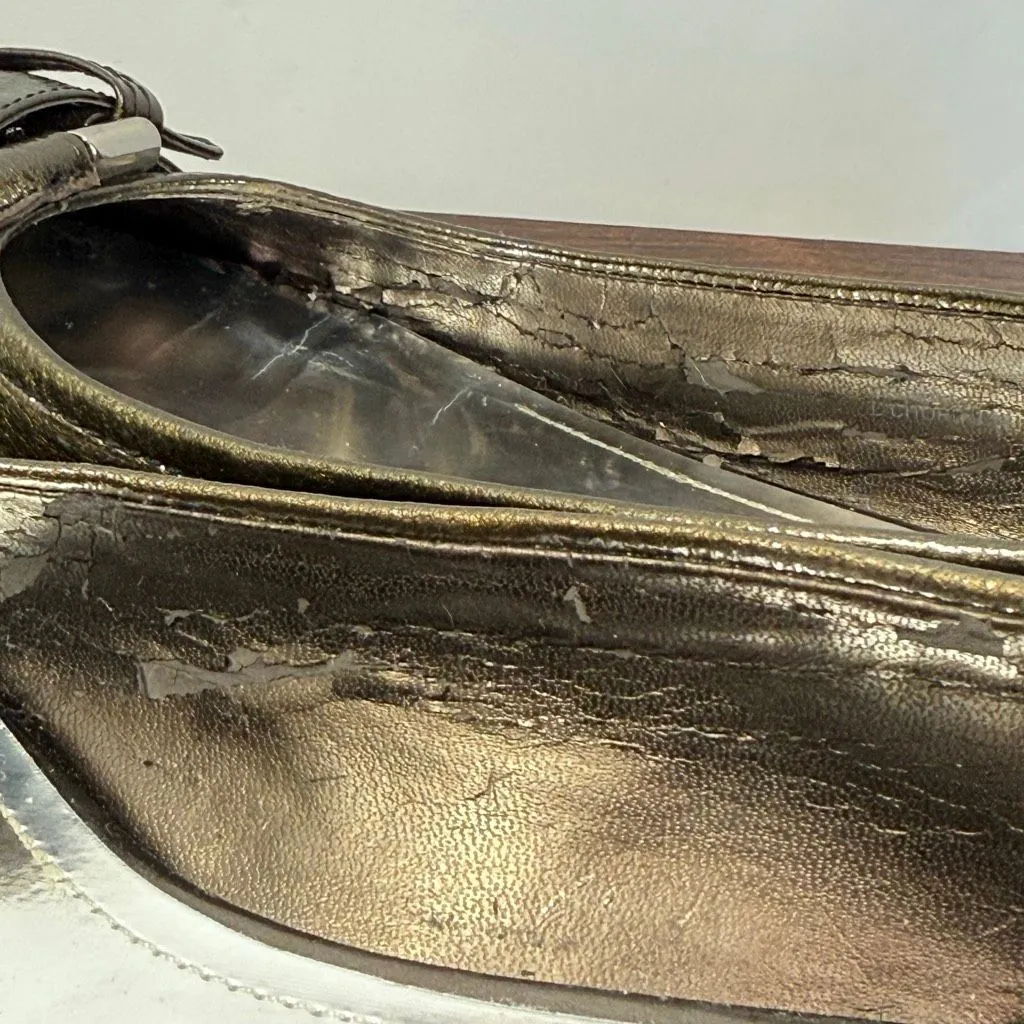 Franco Sorto Women’s green gold metallic flat L Chord size 9.5 - Image 8