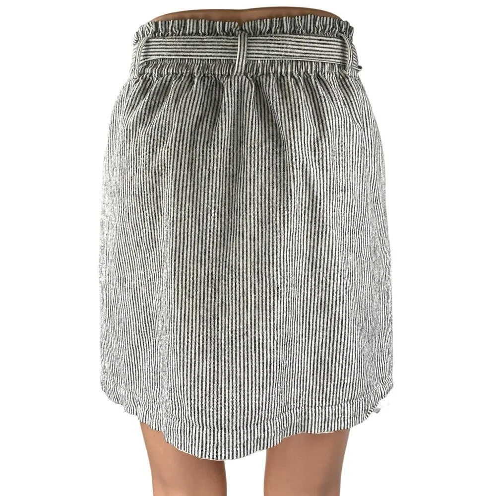 J.Crew White Black Striped Linen Belted Tie High Waist Mini A - Image 3