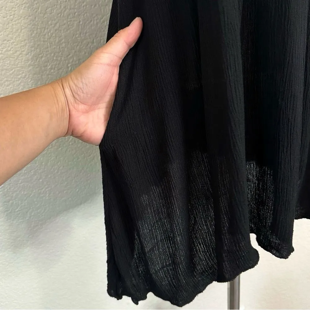 Elan Black Gauze Deep V-neck Back Swim Cover Up Dress, Sz Small - Image 4