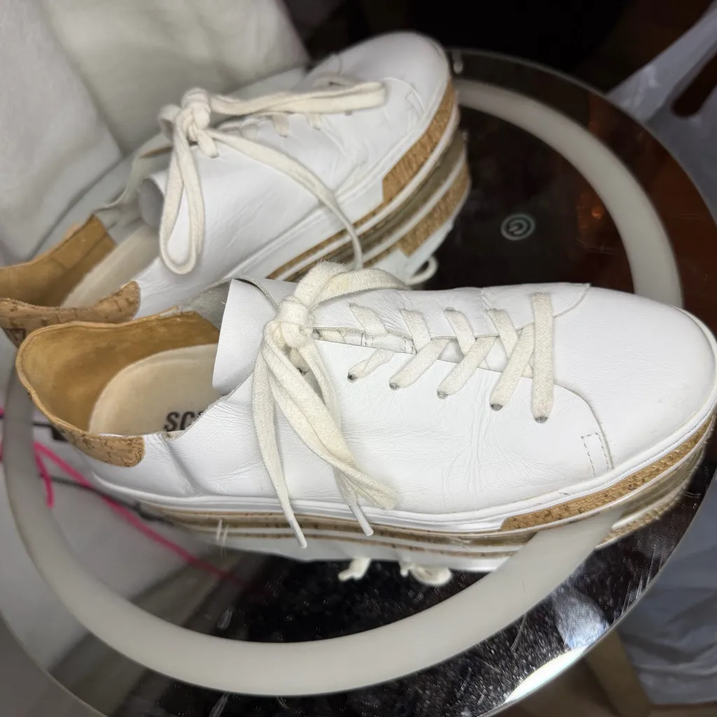 Schutz Murphy Women's White with Cork Details Platform Leather Sneakers Size 7.5 - Image 3