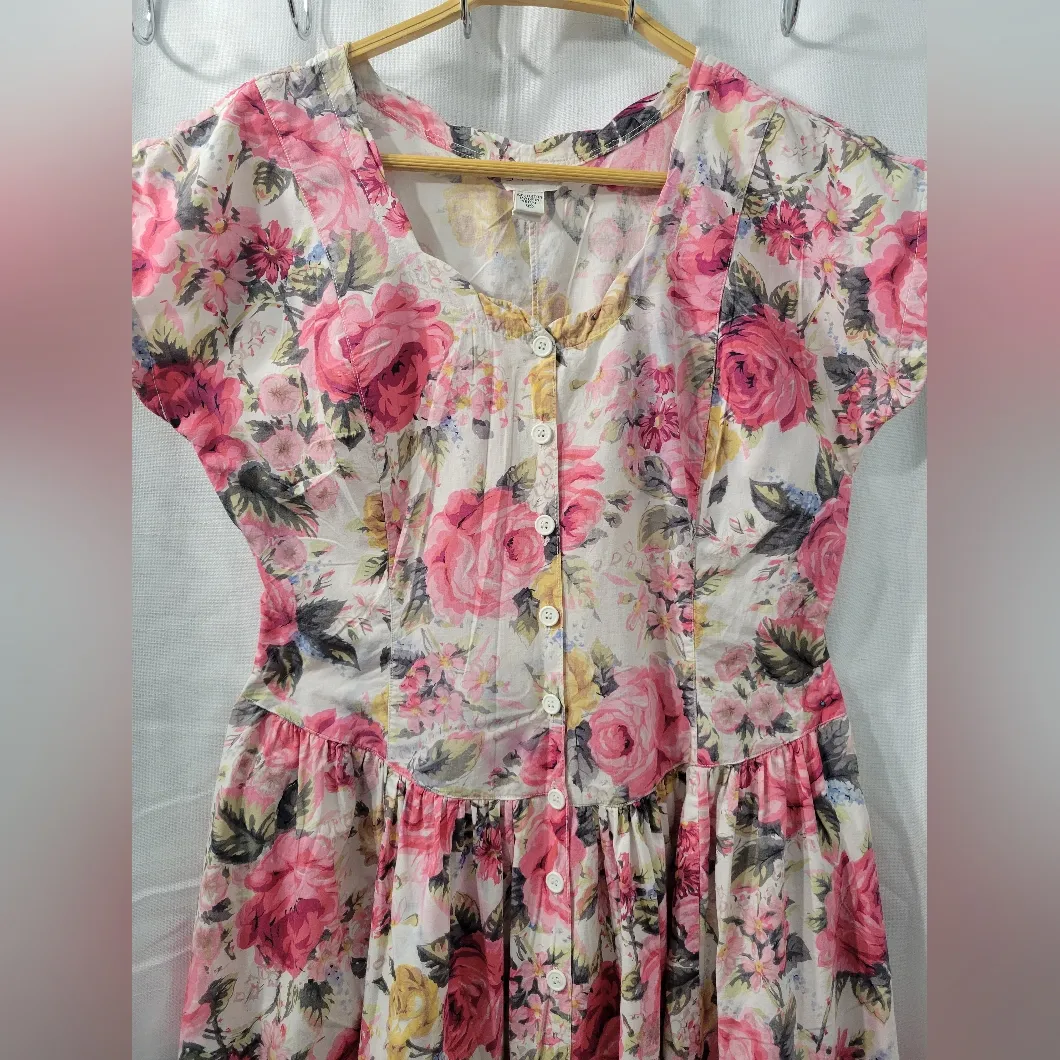 VINTAGE STARINA 80's Floral Pink and Yellow Dress Size M Size M - Image 4