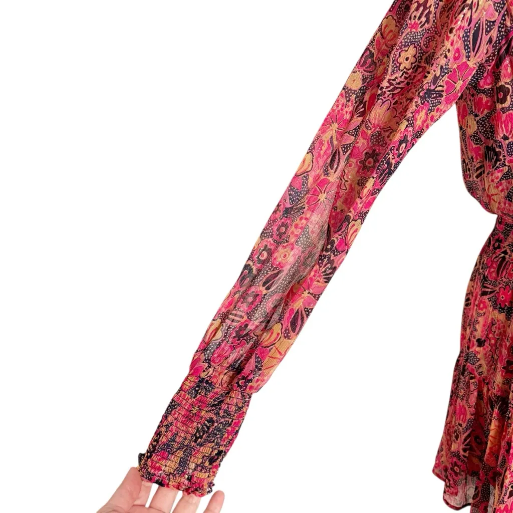 A.L.C. SILVIE METALLIC SILK BLEND FLORAL SMOCKED DRESS SZ 4 - Image 6