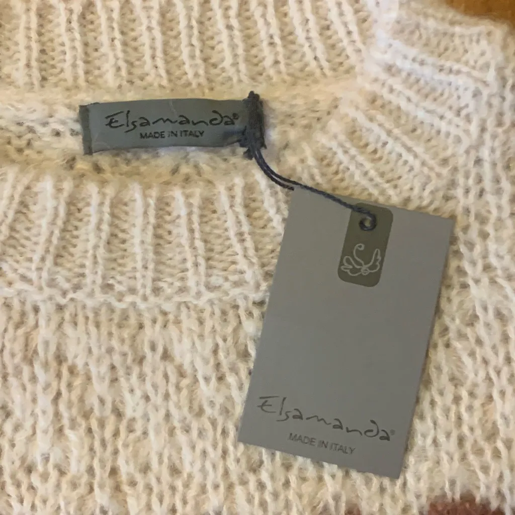 Elsamanda NWT Sweater L Beige/burgundy Stripe Italian Alpaca/wool Blend Warm Size L - Image 3