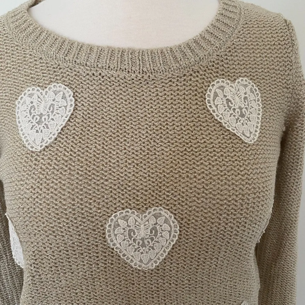 LC Lauren Conrad ✅lauren Conrad Sweetheart Sweater Crewneck Pullover Gold Long Sleeve Sz S - Image 5