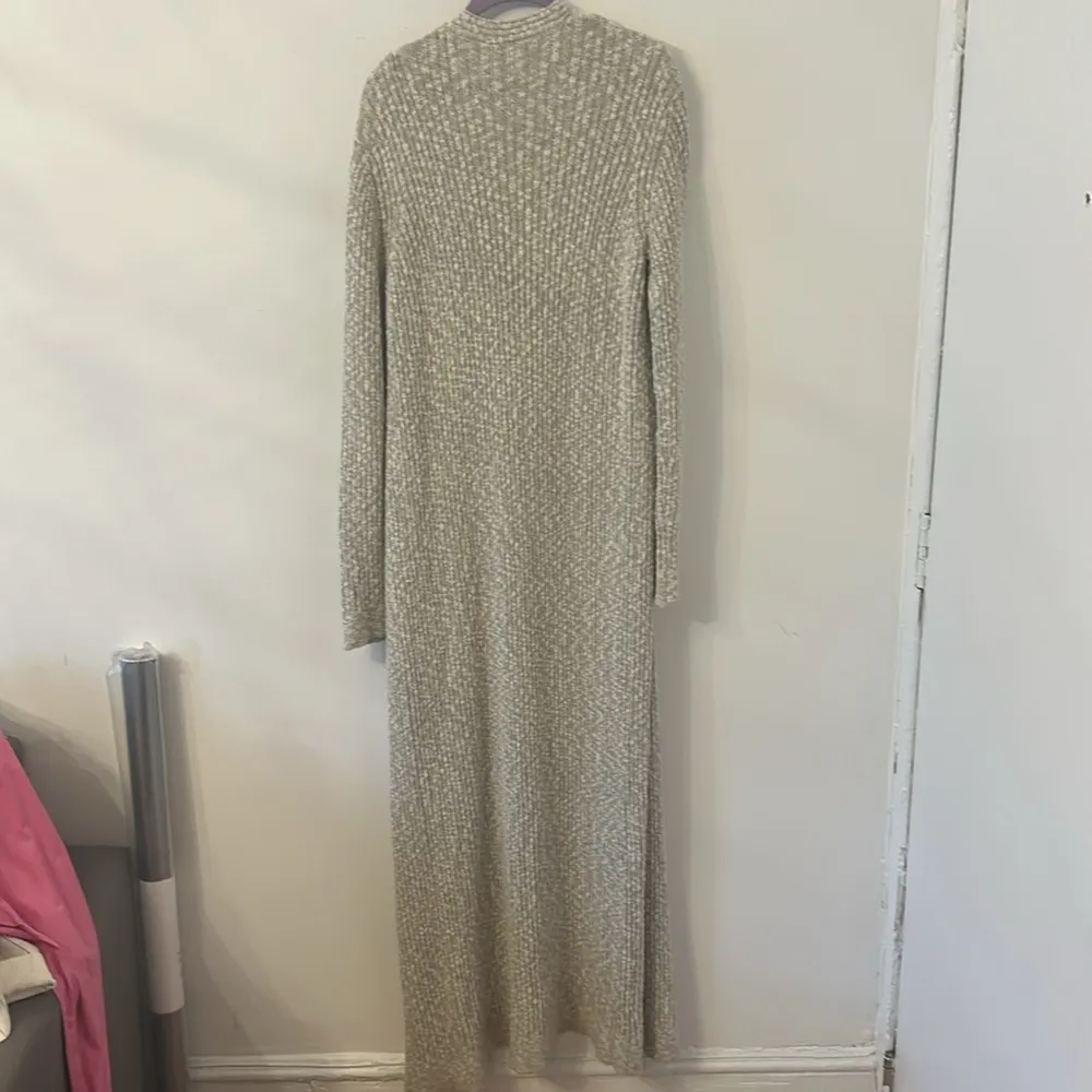 Free People Oatmeal Tan Long Knit Duster Boho Marled Cardigan Sweater Size M - Image 6