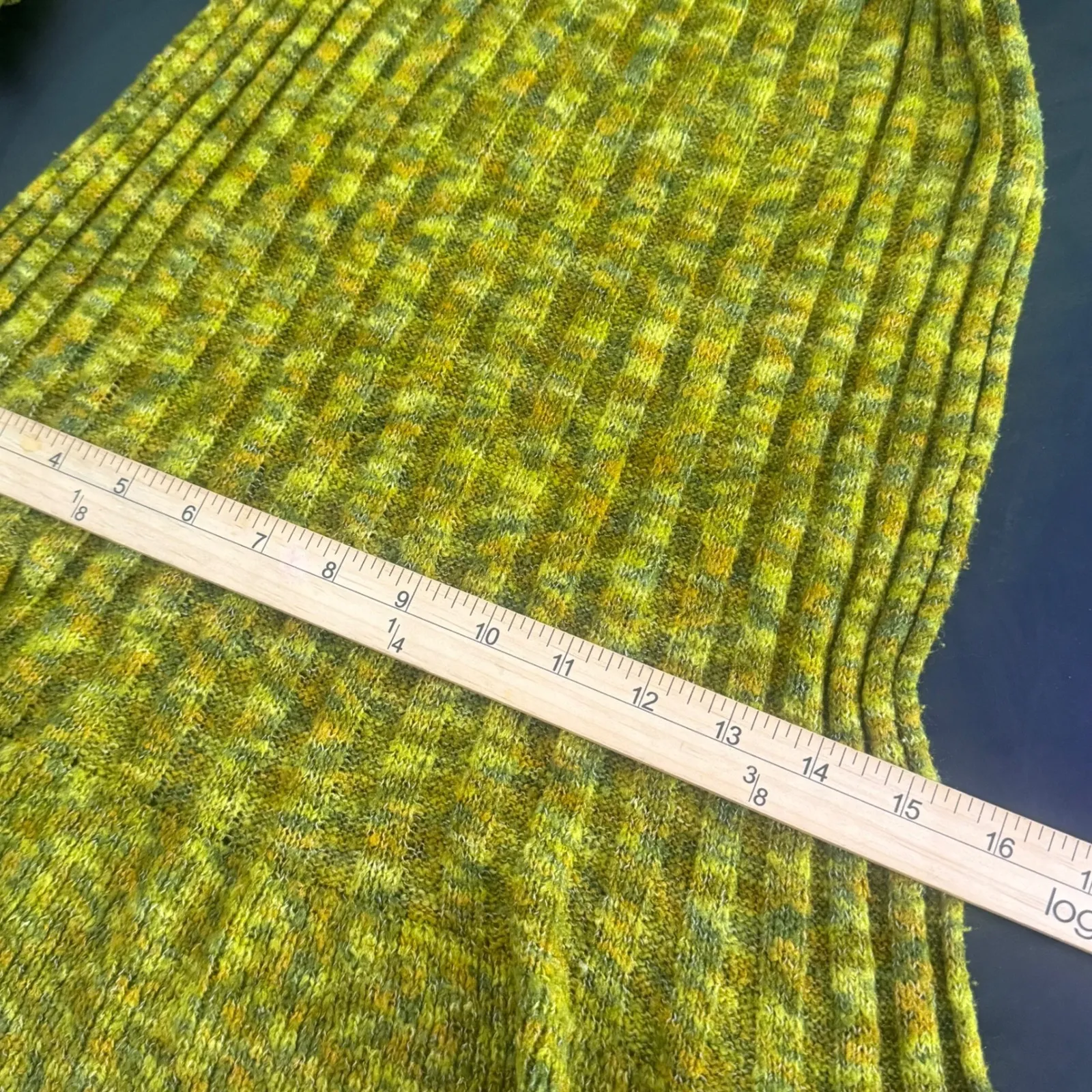 Helen Welsh Ribbed Knit Scarf Women Wool Blend Cozy Wrap Yellow Green Italy - Image 4