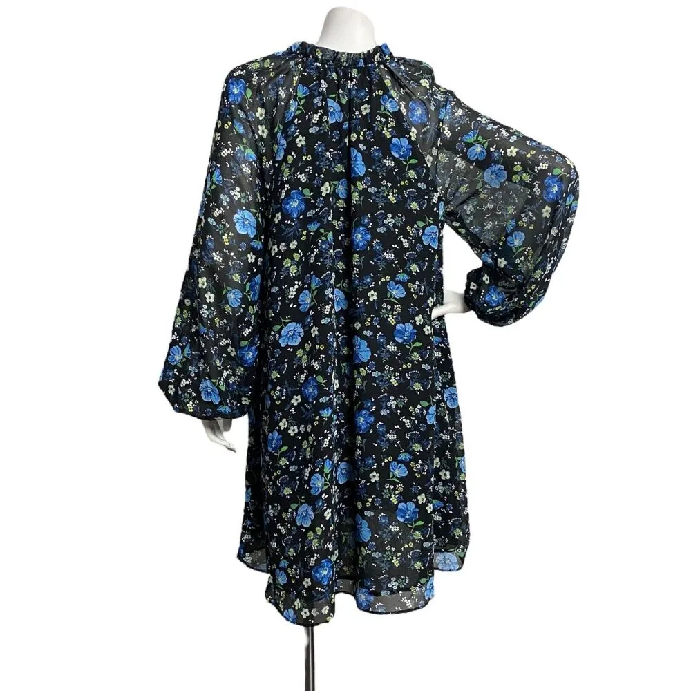 Banana Republic Blue Floral Black Casual Dress Long Sleeve Women's Size S - Image 5