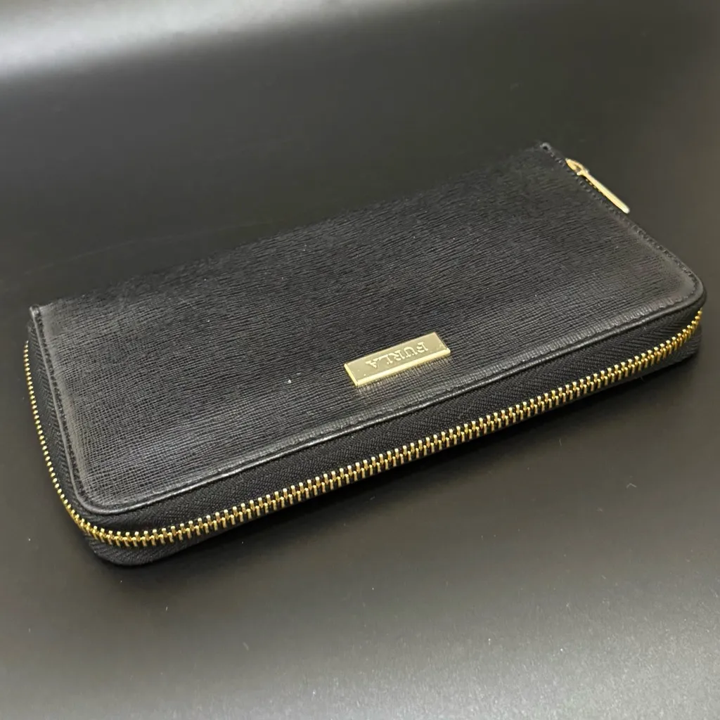 FURLA Black Saffiano Textured Leather Zip Around Gold-tone Zip Pull Wallet 8”X4” - Image 4