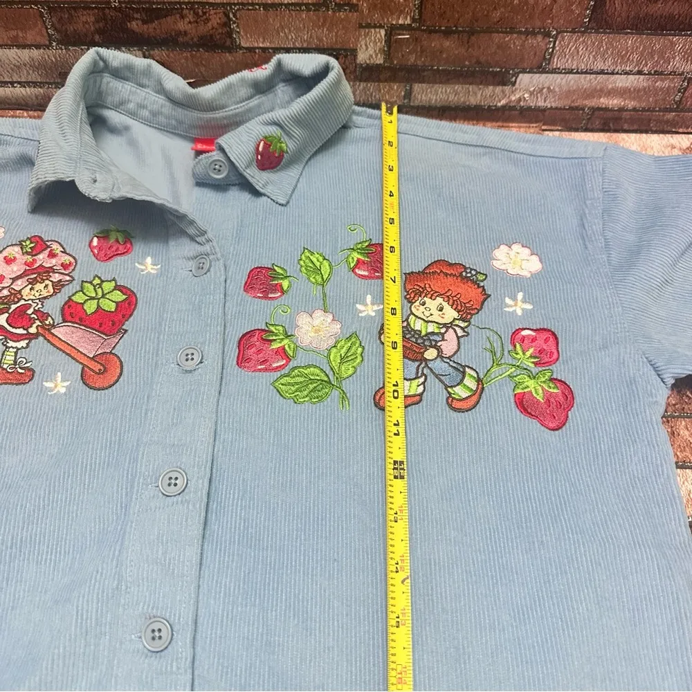Women’s Blue Corduroy Shirt with Strawberry Embroidery size S/M Size M - Image 7