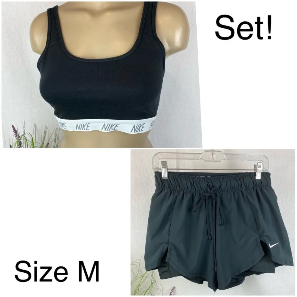 Nike Black & White Double Layer Athletic Sport Shorts & Top 2 Piece SET M - Image 2