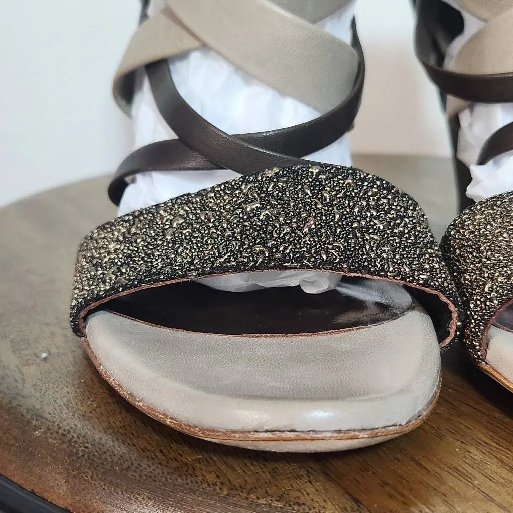 iXOS Brown Strappy Stacked Heel Size 38 Size 7.5 IXOS Vero Cuoio Italy Heels - Image 4