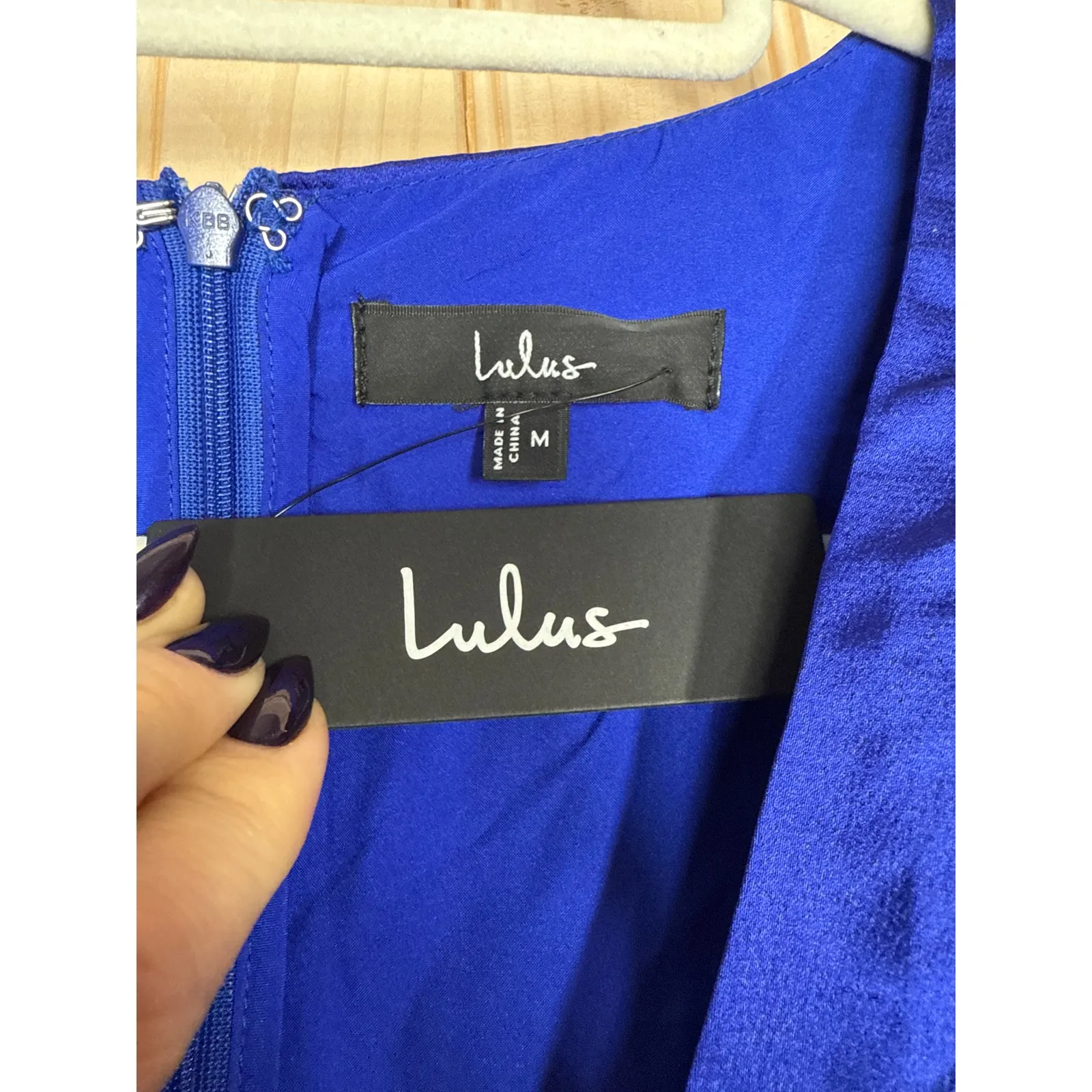 NWT Lulus Stunning Desire Cobalt Blue Satin Pleated Tiered Midi Dress Ruffle M - Image 6