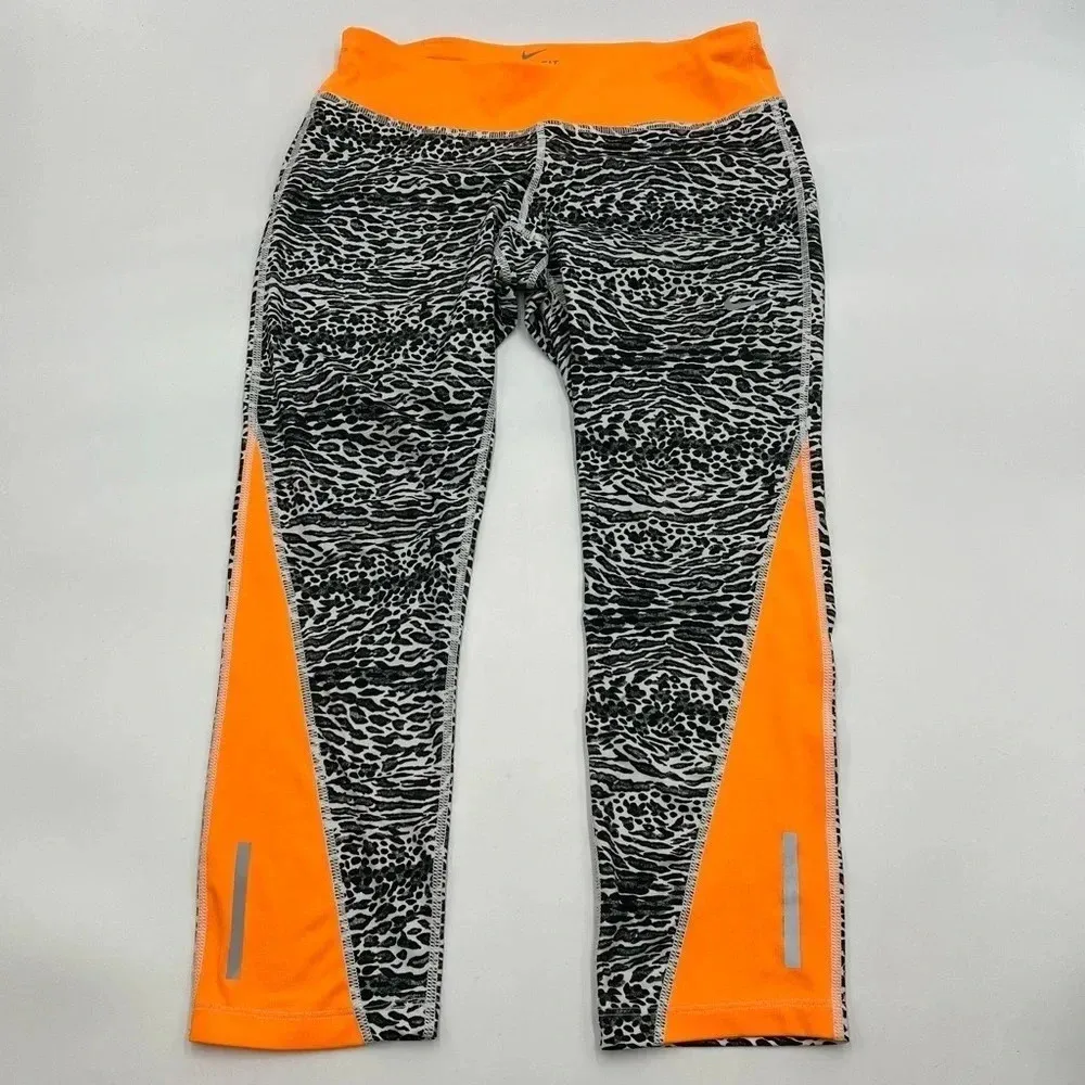 NIKE Women’s M Racer Leopard Print Running‎ Crop Leggings zipper pocket Dri-fit - Image 3