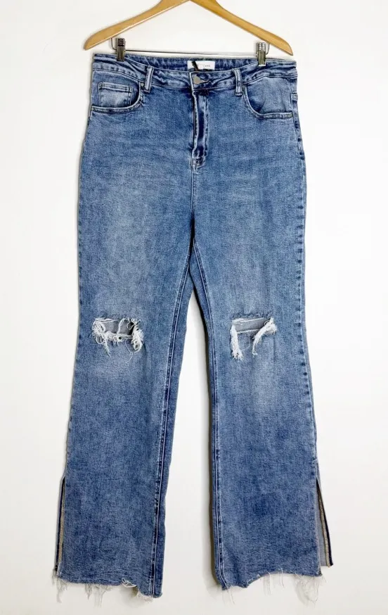 Risen Jeans Distressed Wide Leg Split Hem – Size 1XL – Style RDP5133X Blue - Image 1