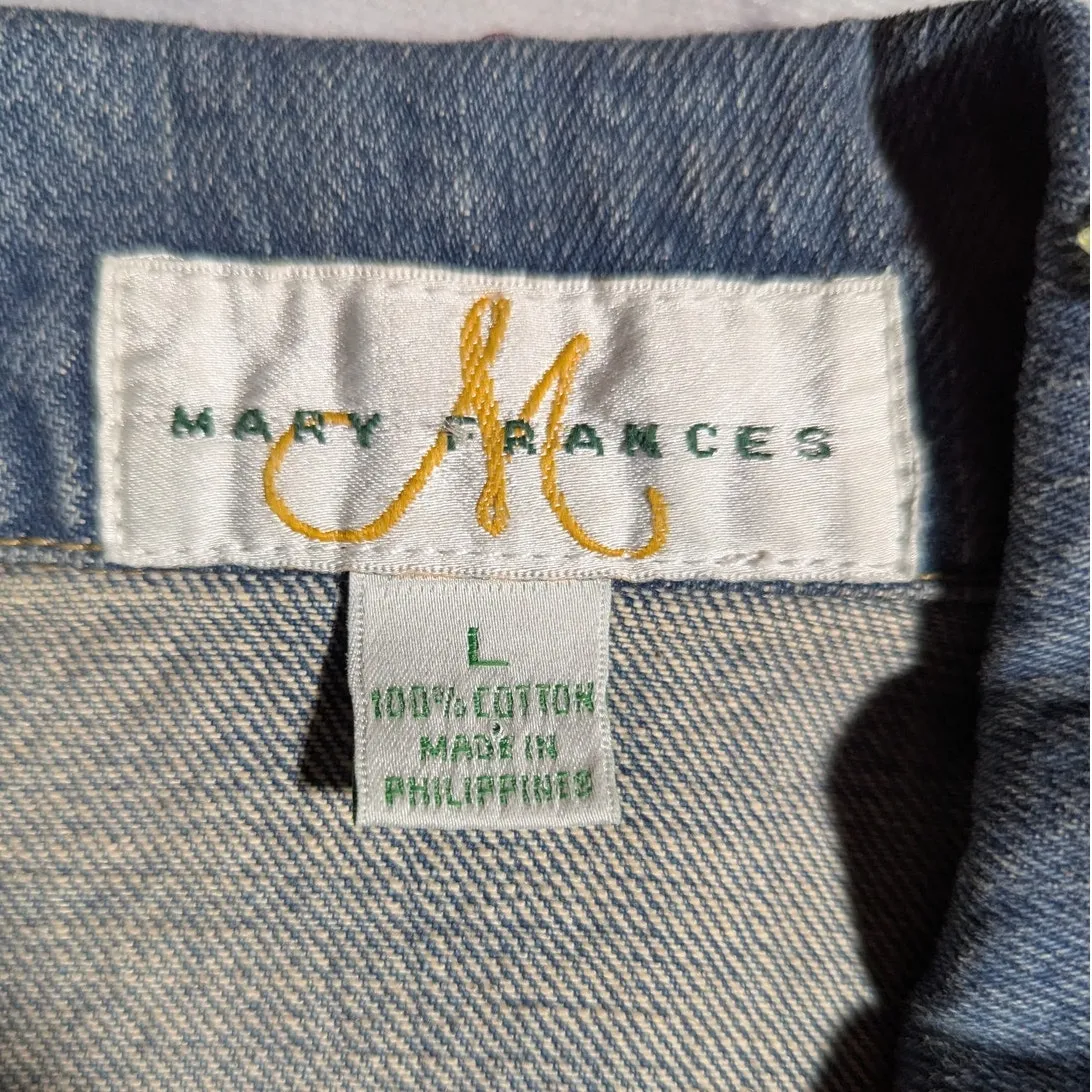 Vtg 1990s Mary Frances Heavy Beaded Embroidered Cotton Denim Buttoned Jacket L Blue Size L - Image 4