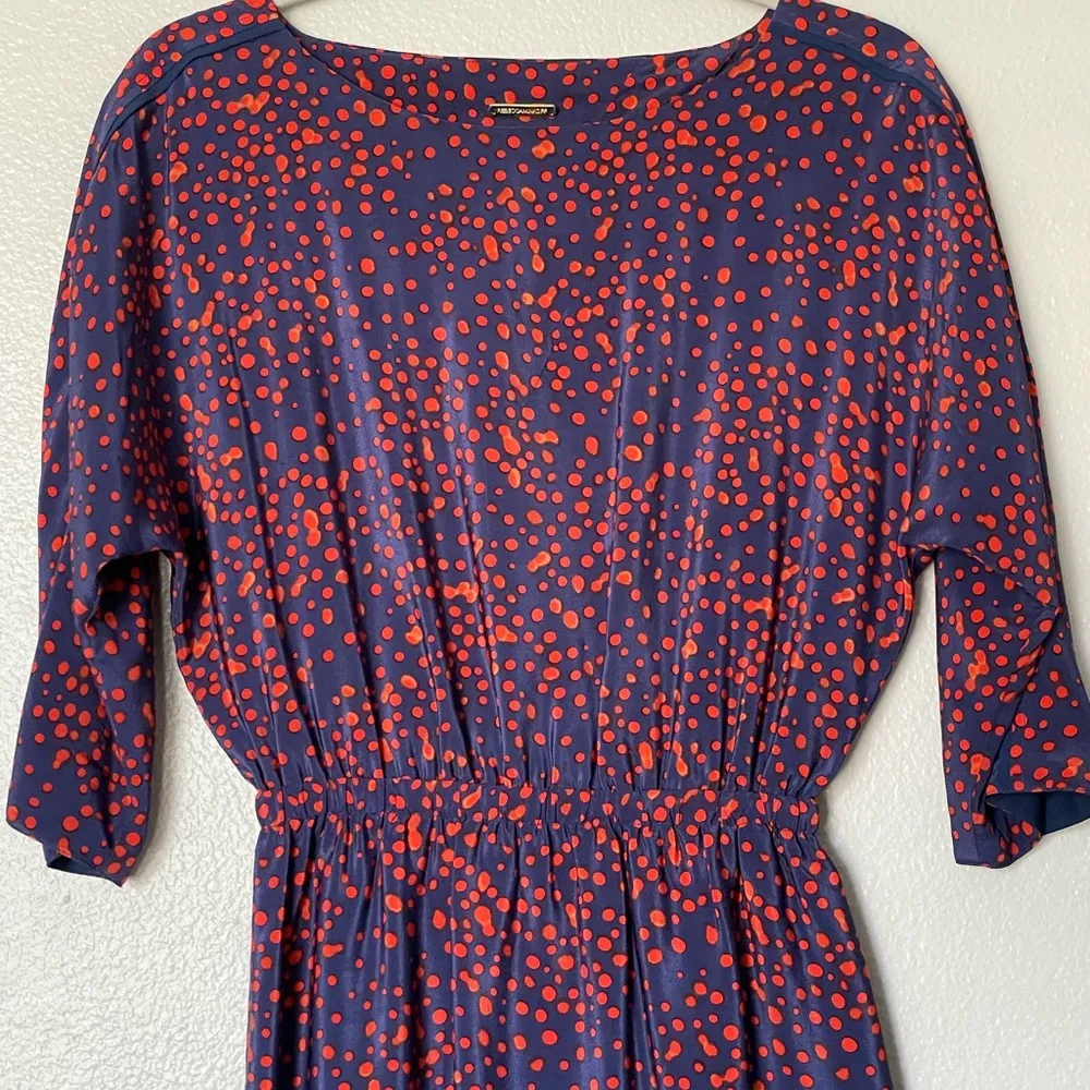 Rebecca Minkoff Sunny Dress Blue/Red Polka Dots Cutout Back 100% Silk Size 2 - Image 4