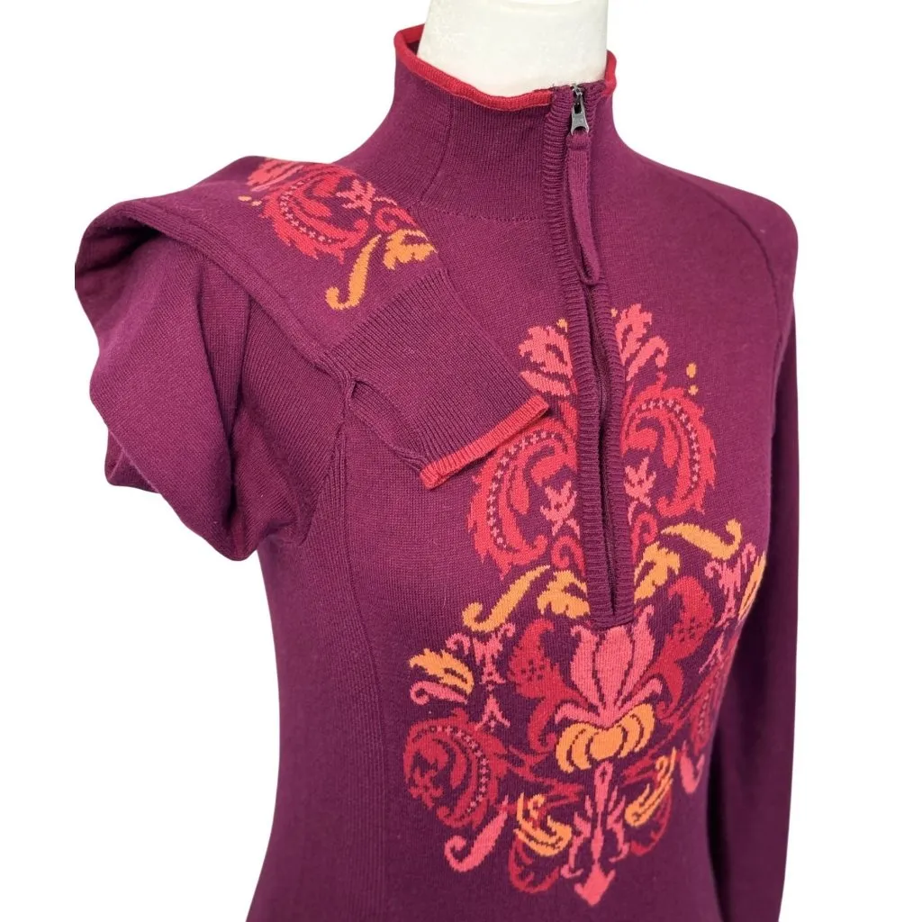 Athleta Size XXS Womens Embroidered Quarter-Zip Pullover Cotton/Polyester Burgun - Image 3