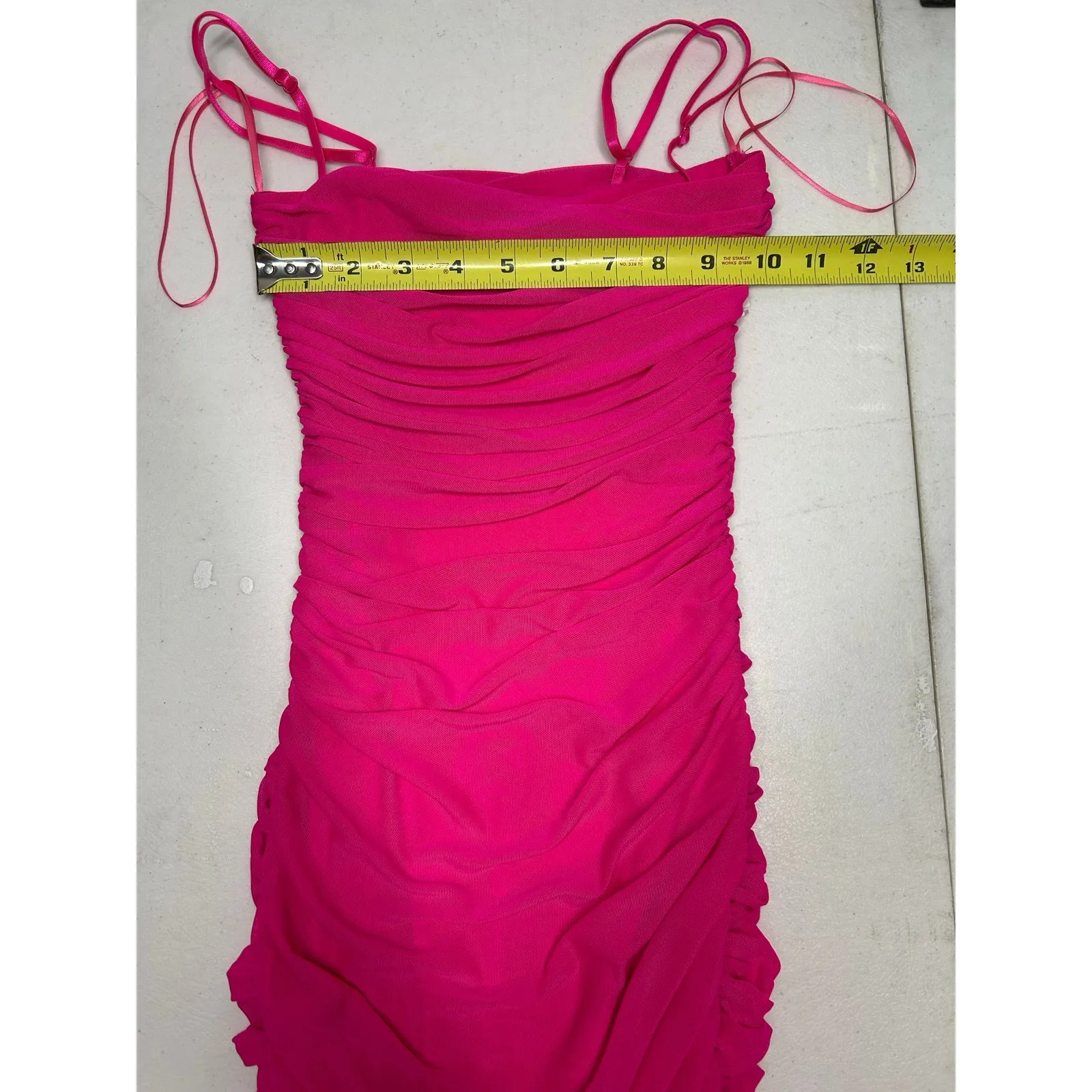 AFRM Hazel Ruched Bodycon Hot Pink Mesh Midi Dress in Size XXS. NWOT - Image 5