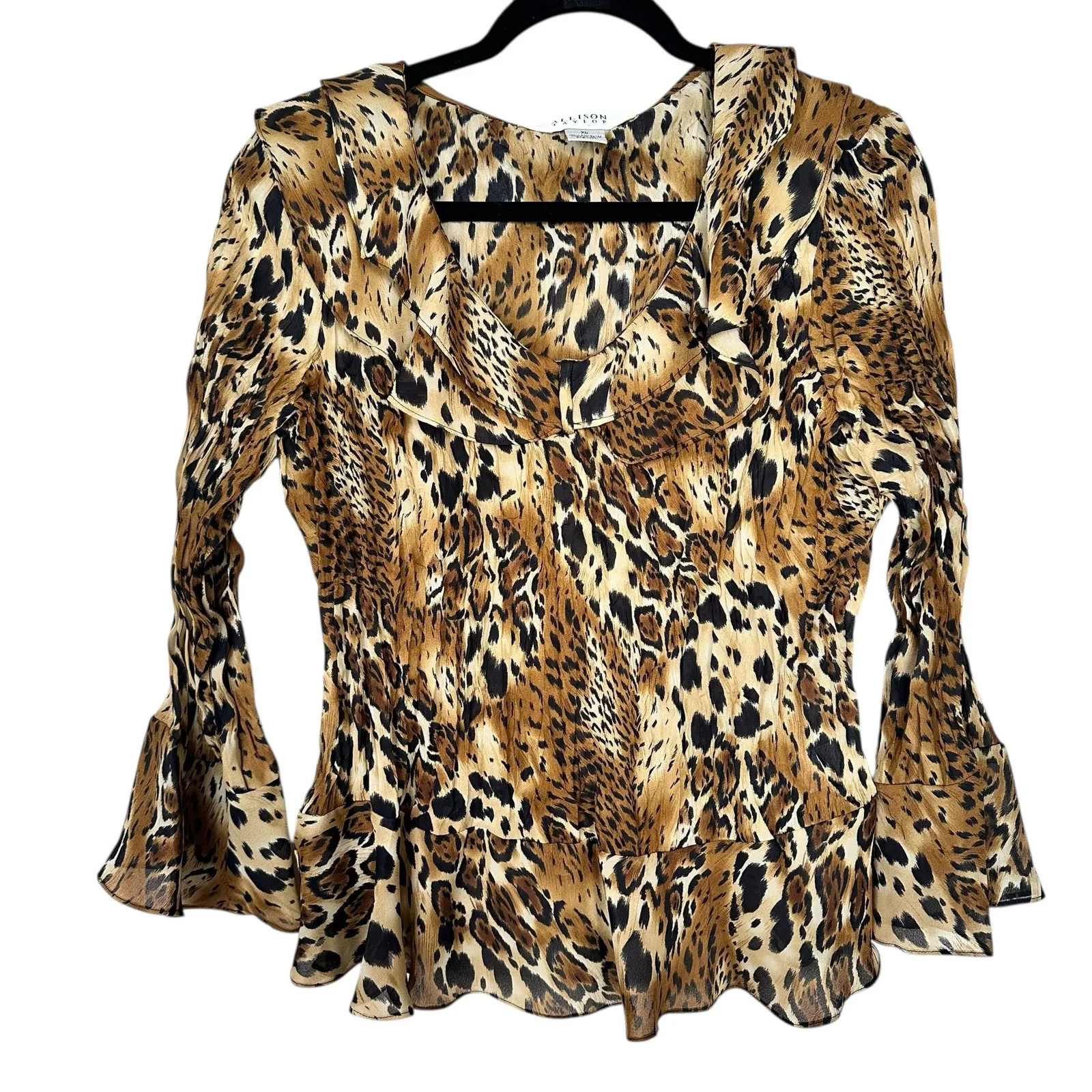 Allison Taylor Y2K 2000's Set of 2 Going Out Ruffle Tops Leopard Print Brown XL - Image 3