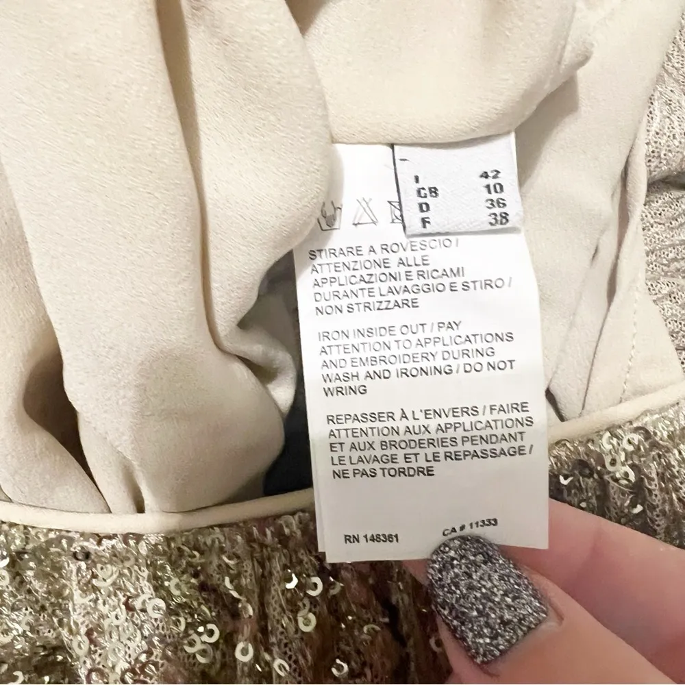 NWT PINKO Aquarius Gold Sequin Jumpsuit Flared Sleeve Wide Leg Cocktail US 6 - Image 7