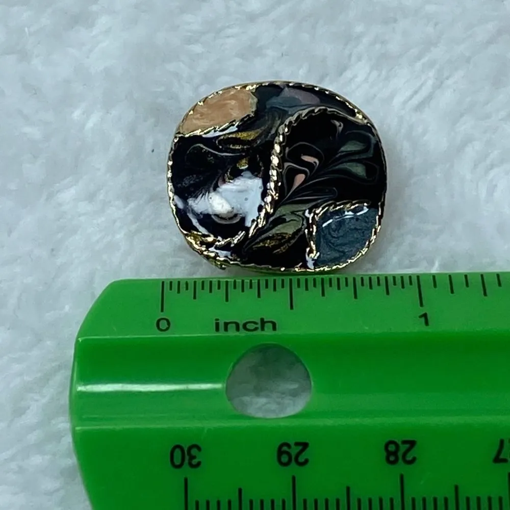 Cloisonne Enamel Metal Clip on Earrings Abstract Design Stamped Made USA - Image 14