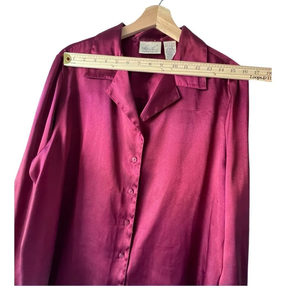 Women's Kathie Lee collection ladies long Sleeve magenta Slim blouse button up L - Image 9