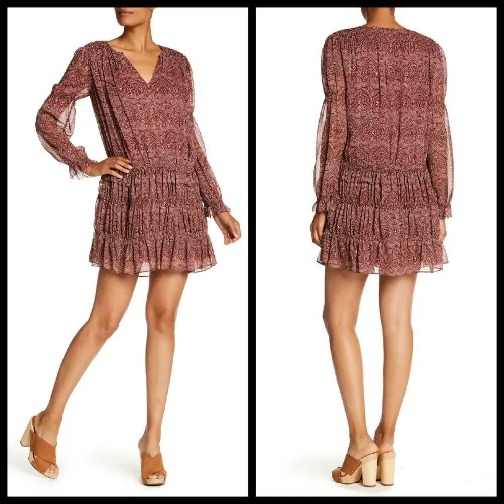 💕JOIE💕 Snow Print Chiffon Dress ~ Port Wine 100% Silk Medium M NWT - Image 2