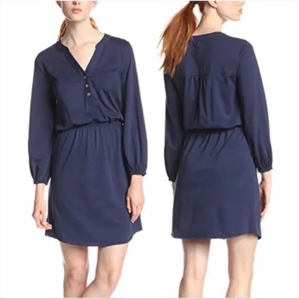 Lilly Pulitzer Medium Navy Blue Knee Length V-Neck Long Sleeve Beckett‎ Dress - Image 2