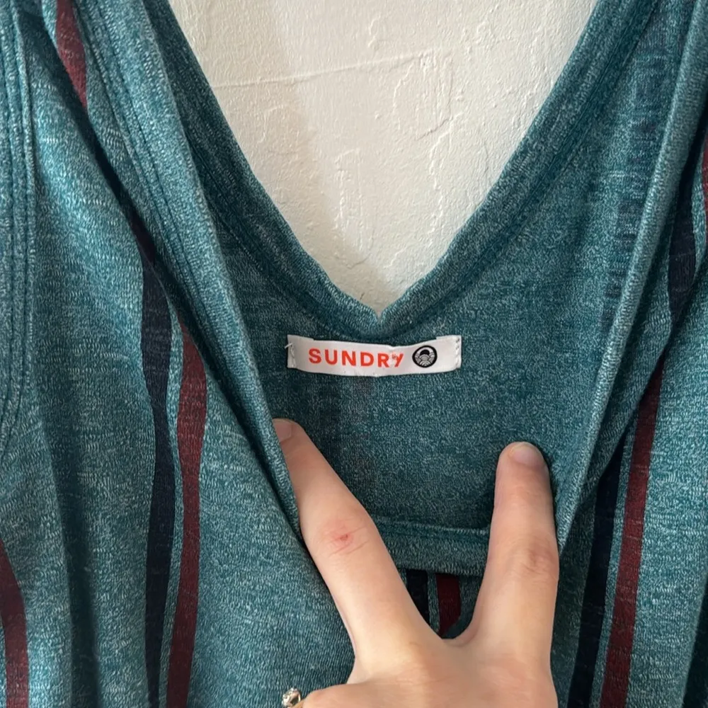 Sundry Teal Maroon Sleeveless Tank Ruched Striped Casual Sundress Size 0 - Image 8