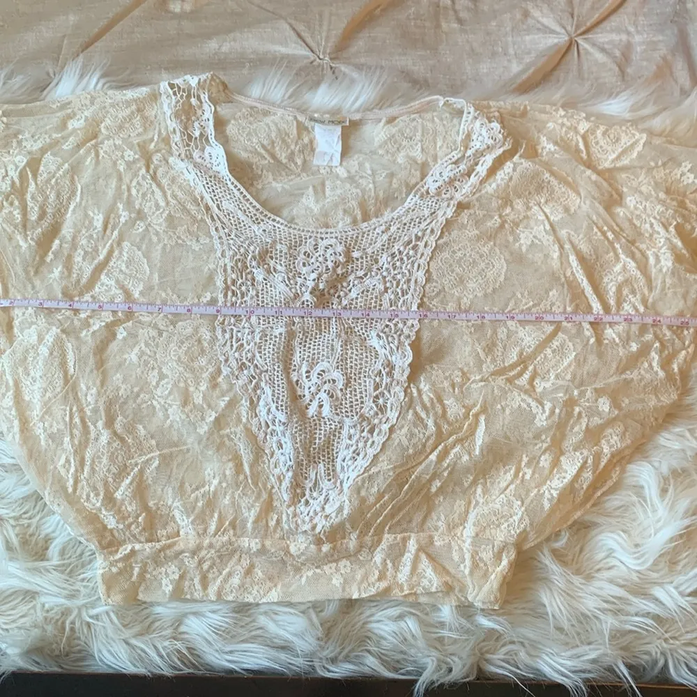 Cream Ivory Colored Sheer Lace Blouse / Top with Open Sides - Image 7