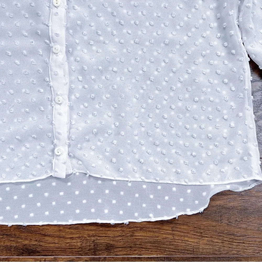Auguste The Label • swiss dot blouse sheer white flowy bell sleeve tie neck Size 2 - Image 4