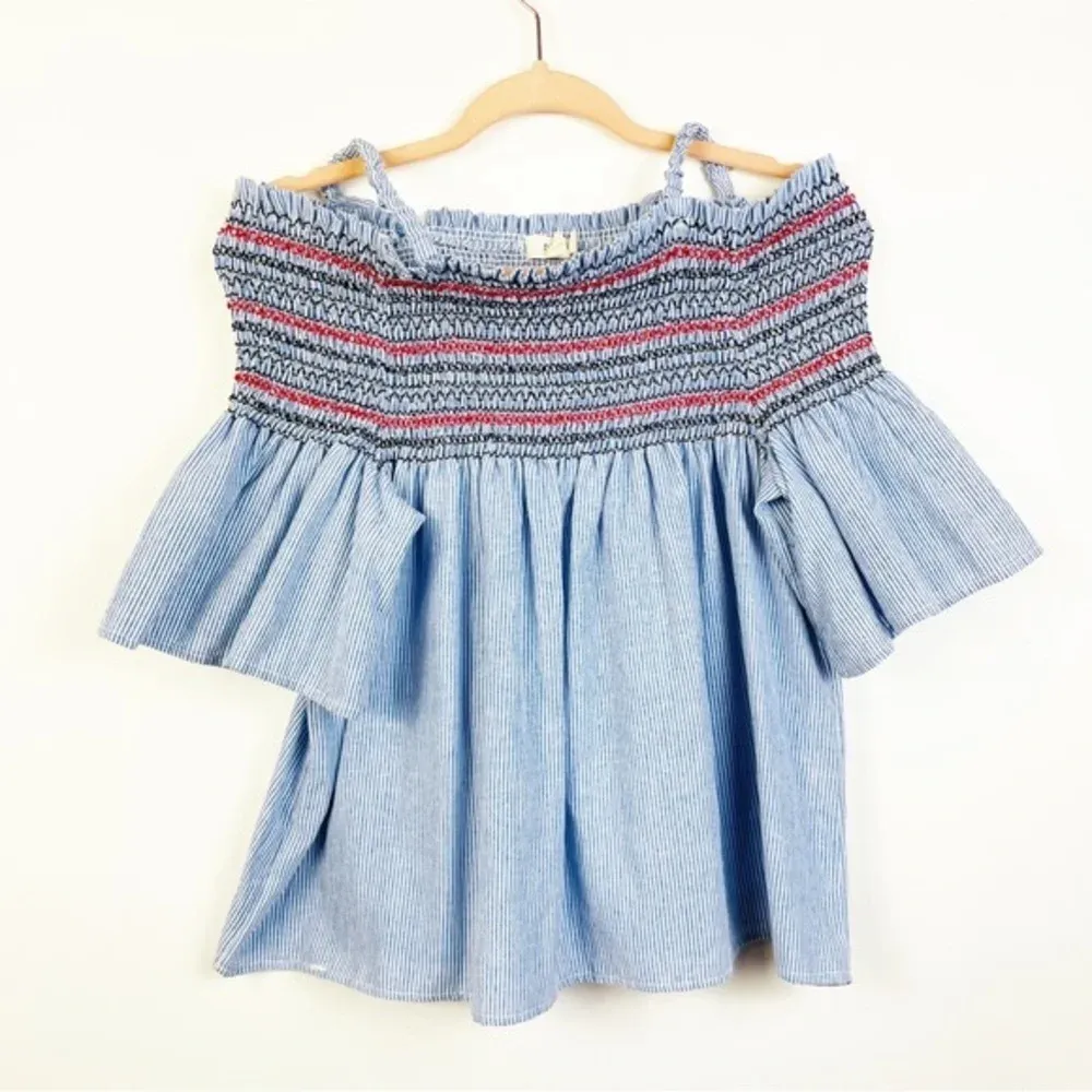 FREEWAY Blue Stripe Off The‎ Shoulder Top Size Small - Image 2