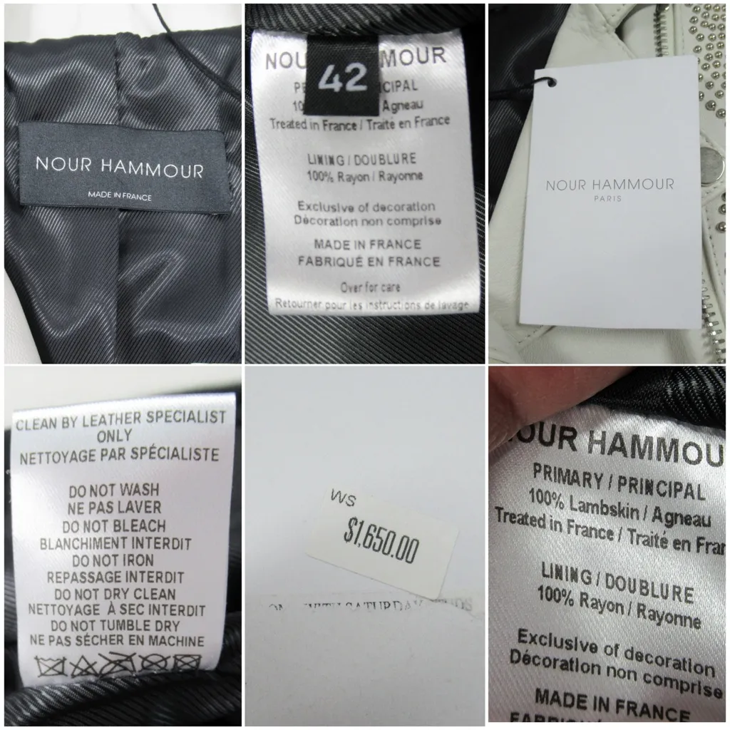 NOUR HAMMOUR White Studded Lambskin Leather Moto Jacket Women's 42 US Size 10 - Image 11