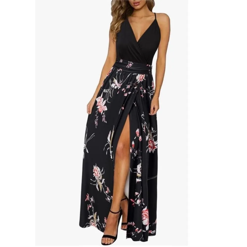 Newshows Maxi Dress Vacation Spaghetti Strap Boho Split Sundress lot Medium NEW Black - Image 7