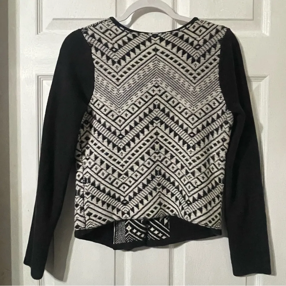Lucky Brand Moto Jacket Aztec Tribal Print Asymmetric Zipper Black White Medium - Image 5