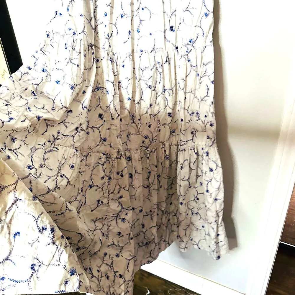 Nicholas Celie White Blue Floral Button Front Print Puff Sleeve Maxi Dress Sz 6 - Image 6