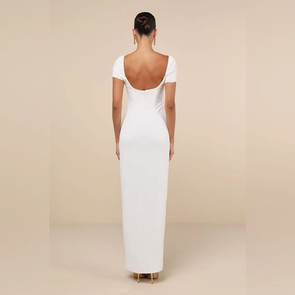 LULU’S Magnificent Impression White Square Neck Short Sleeve Maxi Dress - Image 4