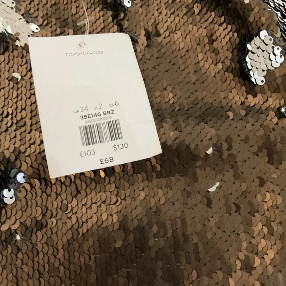 NWT TOPSHOP sequin Mini Party Dress Short sleeve Bronze Silver Metallic Size 2 - Image 8